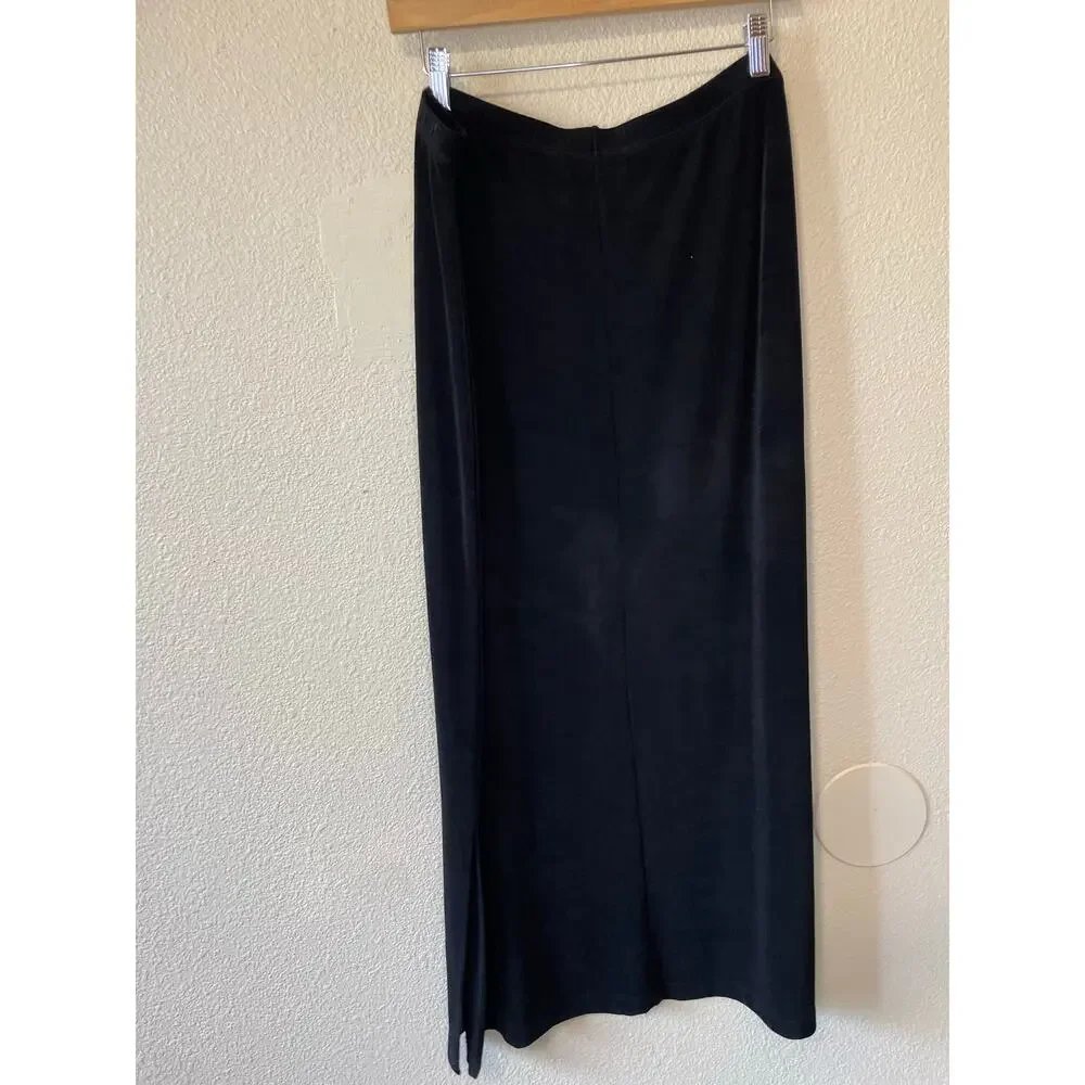 VTG Mirasol Y2K Whimsy Goth Black Ribbed Stretchy Elastic Waist Maxi Skirt XL
